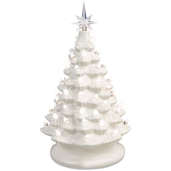 Best Choice Products 15in Ceramic Christmas Tree, Pre-Lit Hand-Painted Holiday Decor w/ 64 Lights - White w/ Warm White Bulbs