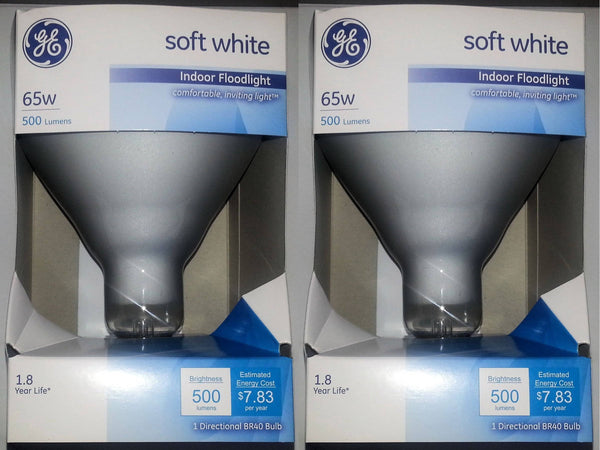 GE 65 Watt Soft White Floodlight BR40 Light Bulb, 2-Pack, Size: Medium