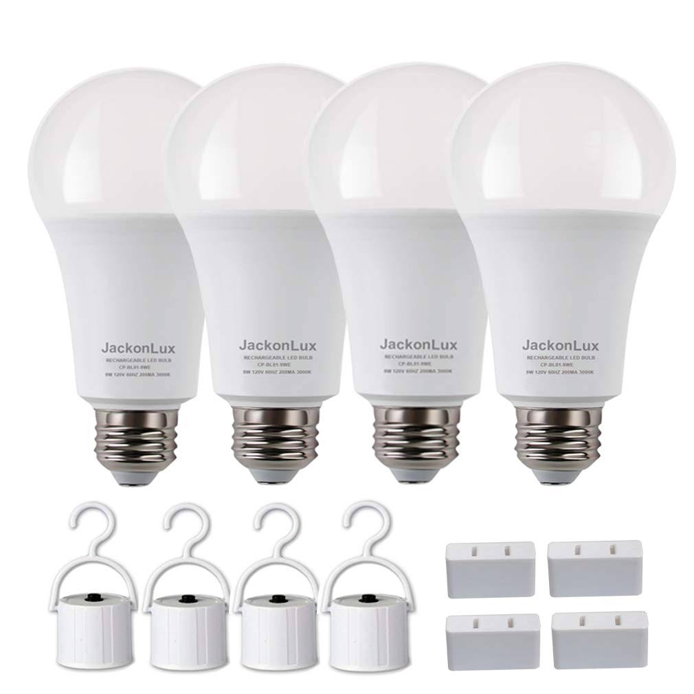 JackonLux Rechargeable Emergency Light Bulb, Soft White, 4 Pack
