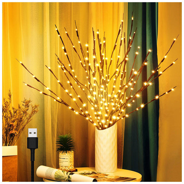 3 Pack Twig Lights, Prelit Branches, USB Plug in Branches Lights with 60 LED Bulbs, Romantic Decorative Iights for Vase, Lighted Tree Branches for in